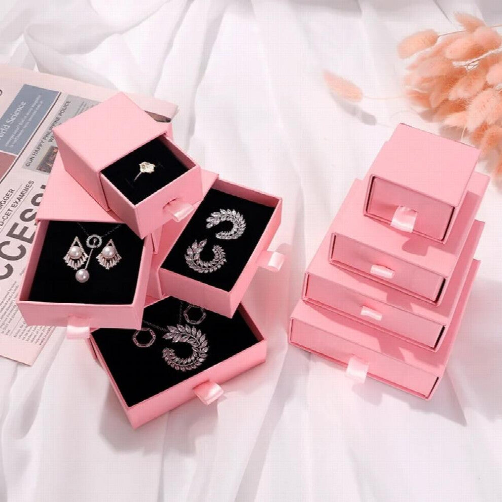 (Pink-7x9x3cm) Pink Drawer Jewelry Packaing Box Organizer Engagement for Ring Earrings Bracelets Necklaces Holder Display Case Gift Boxes