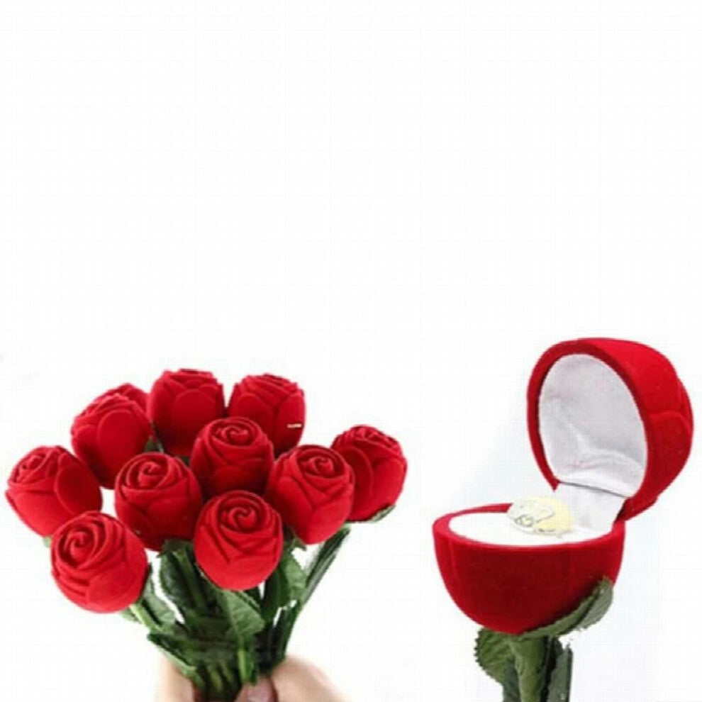 Creative Red Rose Flower Ring Display Box Proposal Engagement Anniversary Romantic Wedding Jewelry Display Storage