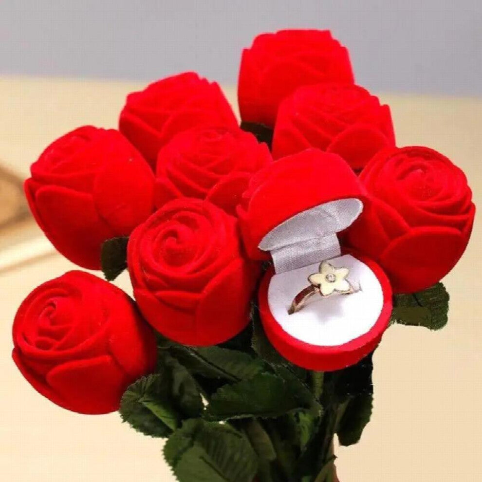 1pc Romantic Rose Ring Box Flower Flocking Holder Velvet Wedding Propose Engagement Valentine Packing Jewelry Case