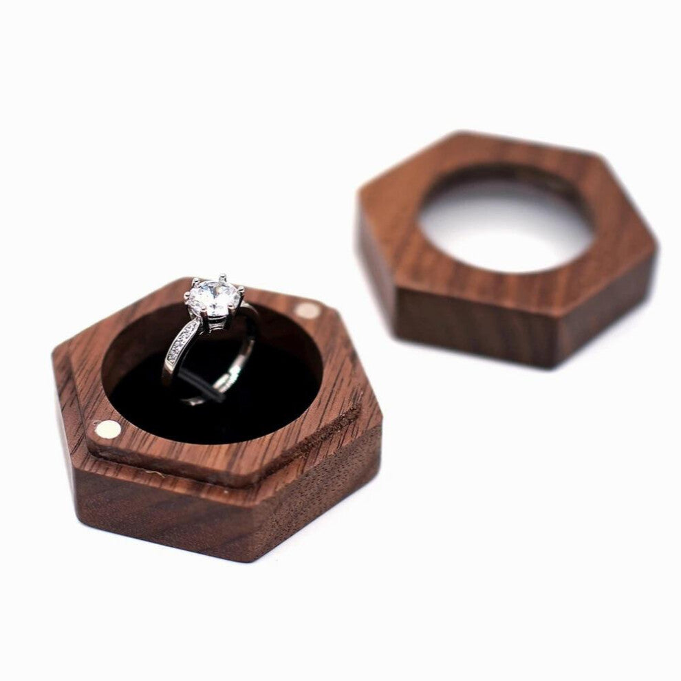 Wooden Jewelry Box for Engagement Proposal Wedding Ring Earrings Pendant Holder Organizer Velvet Soft Interior Display Case