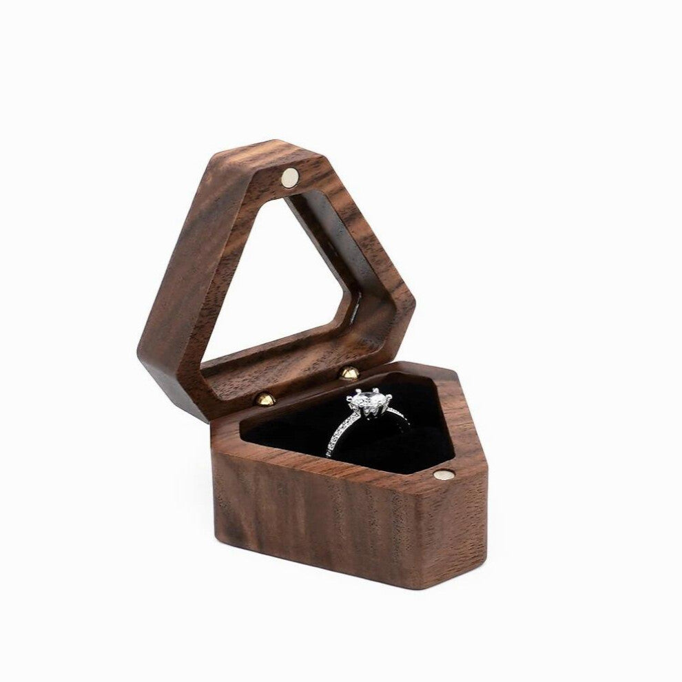 Wooden Ring Box for Marriage Proposal Engagement Holder Triangle Interior Velvet Jewelry Organizer Display Case Single Slot