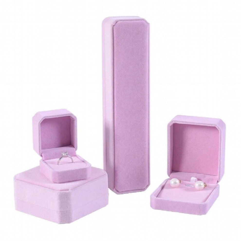 (Pink White-Pendant Box 7x8.2cm) High-End Velvet Jewelry Storage Display Box Ring Necklace Bracelet Earrings Collection Box