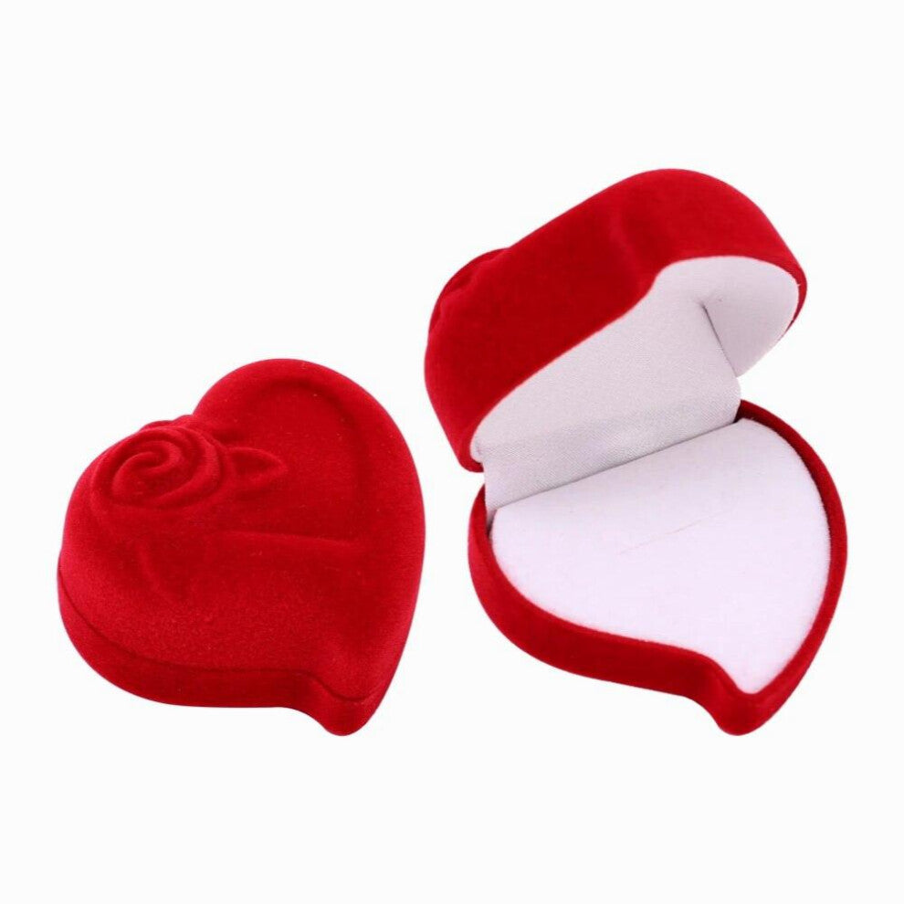 Velvet Ring Box Red Rose Flower Heart Display Holder for Engagement Bridal Wedding Jewelry Organizer Couple