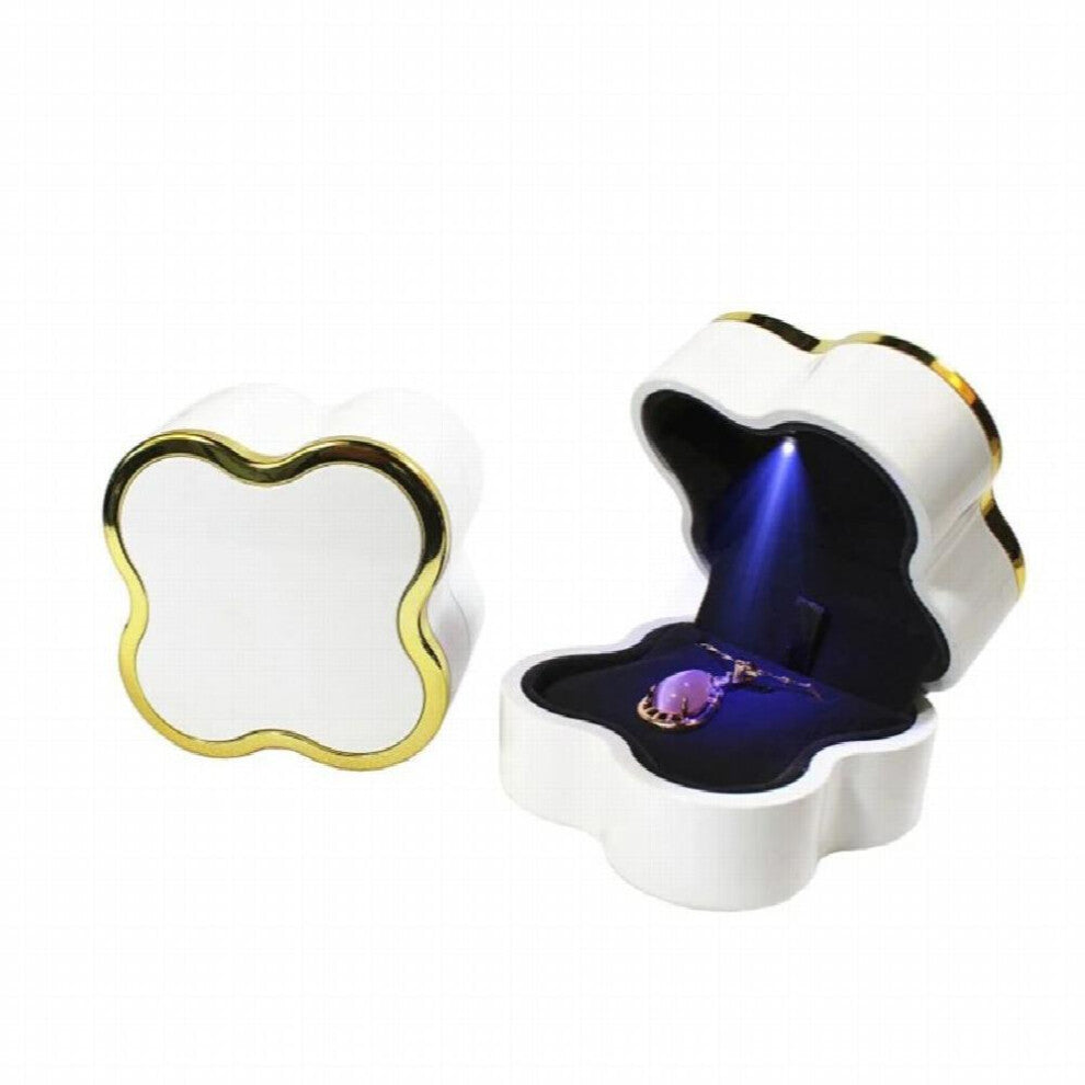 (White-Ring box) LED Lighted Ring Pendant Wedding Engagement Necklace Jewelry Storage Display Case