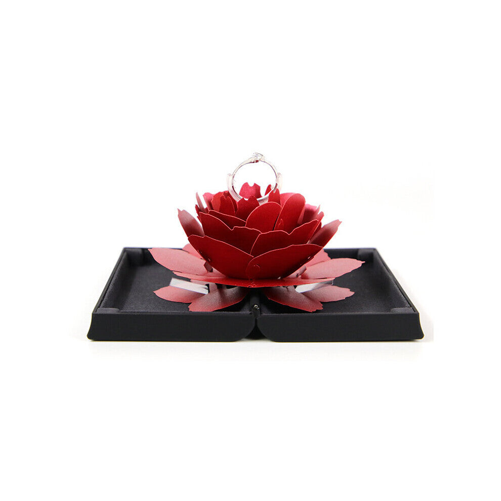 Hot 3D Pop Up Rose Ring Box Wedding Engagement Jewelry Storage Rectangular Proposal Couples Rotating Rose Flower Ring Box
