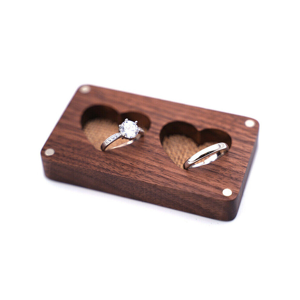 Wooden Window Jewelry Ring Box Portable Heart Shape Couple Engagement Wedding Rings Case Detachable Boxes