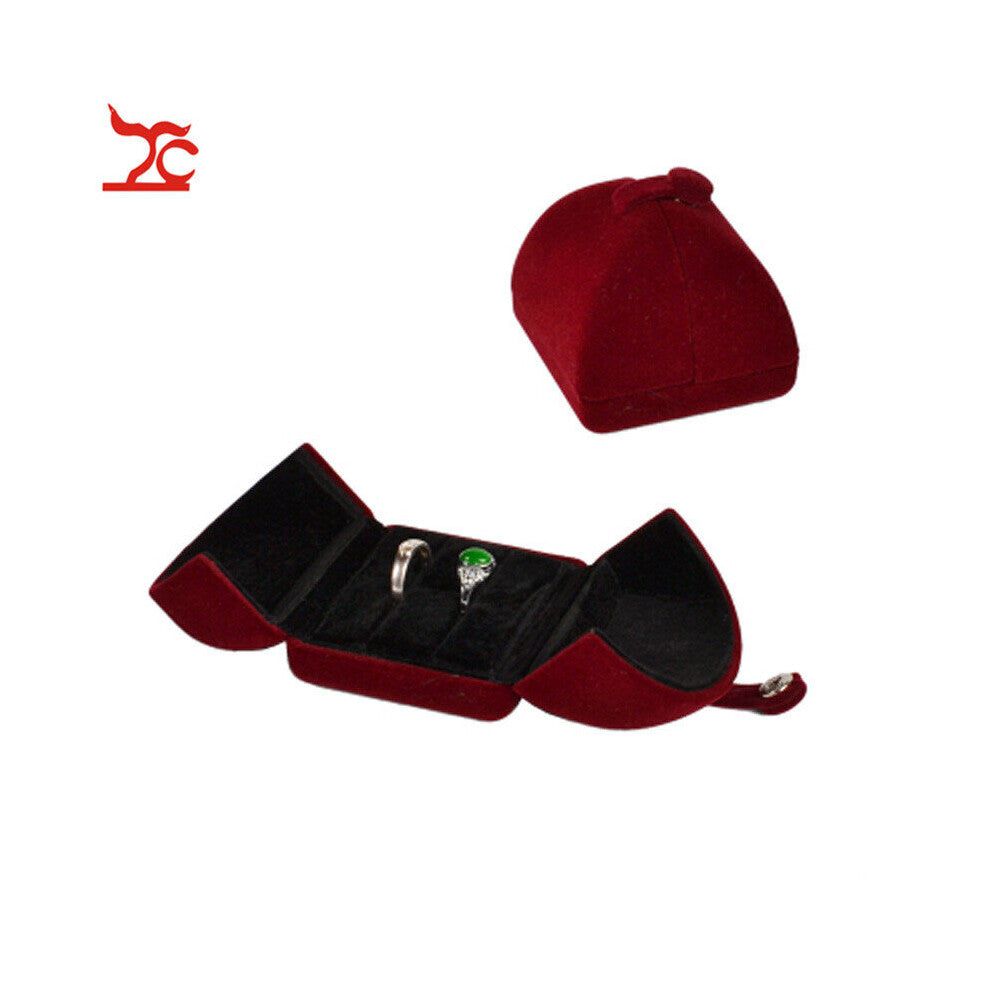 Red Velvet Engagement Jewelry Box Double Open Couple Ring Pendant Case Pear Necklace Earring Storage