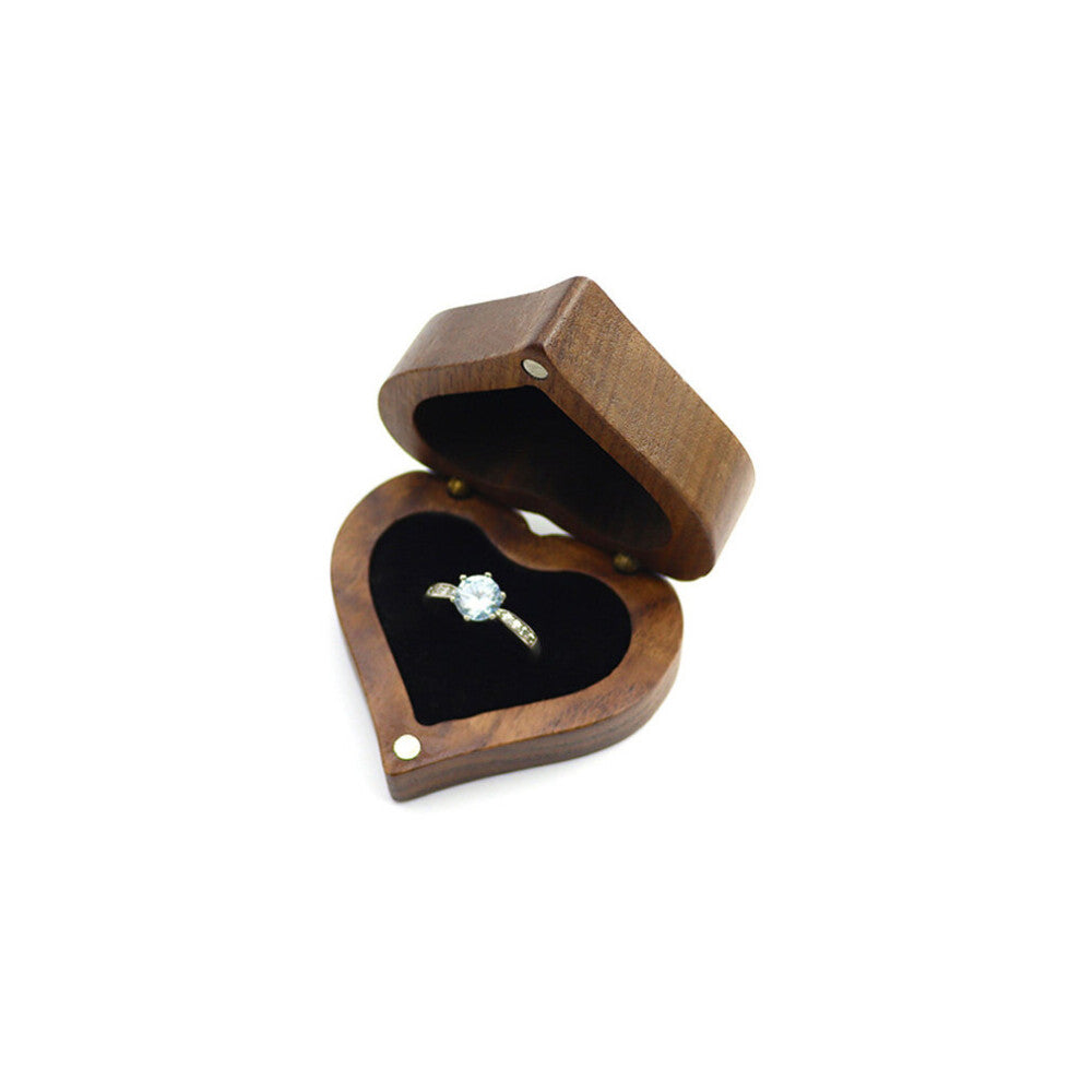 Couple Wedding Engagement Rings Walnut Wooden Jewelry Organizer Storage Ring Box Creative Holding Case Gift Display Box