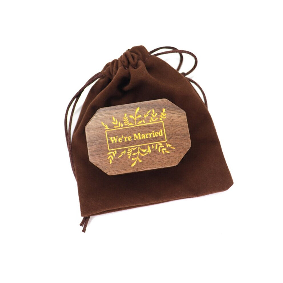 Walnut Wood Ring Box Velvet Soft Interior Holder Organizer We Are Married Jewelry Wooden Case for Proposal Engagement