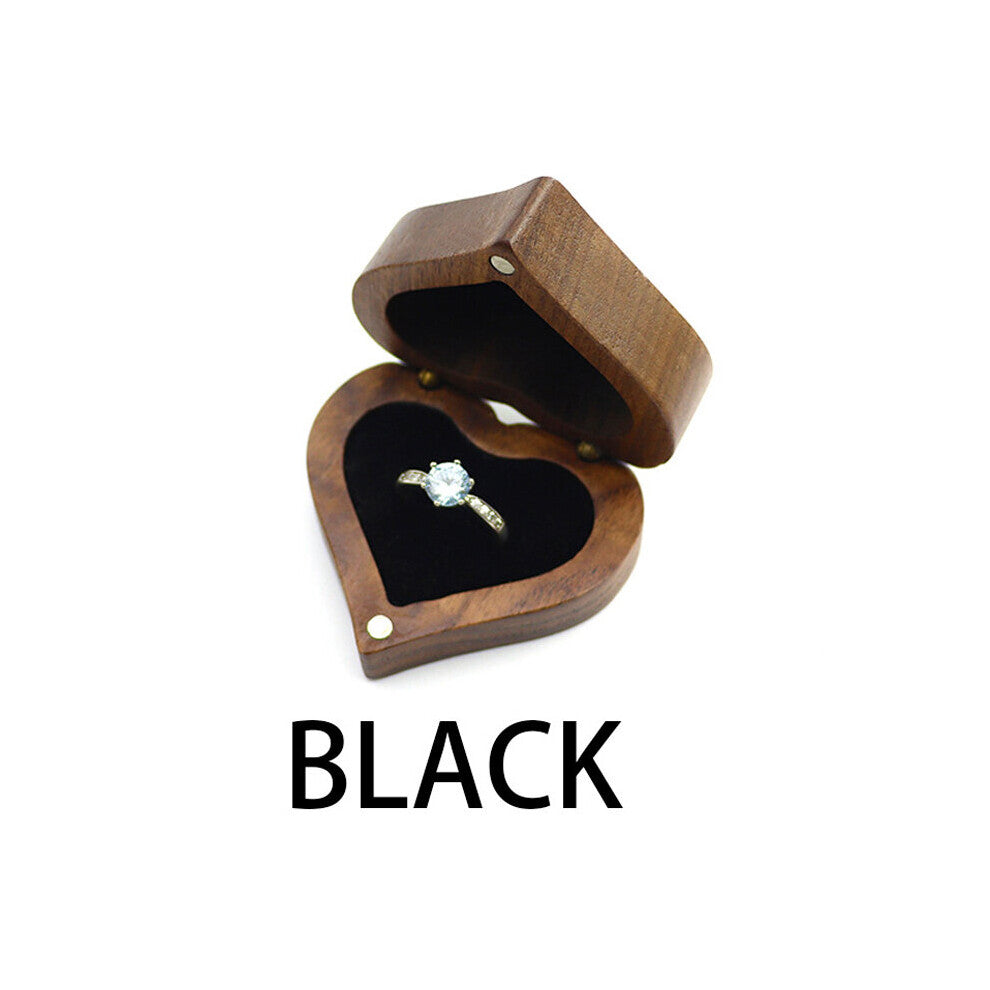 Solid Wood Heart Couple Wedding Engagement Ring Butt Box Gift Ring Jewelry Box Proposal Ring Box
