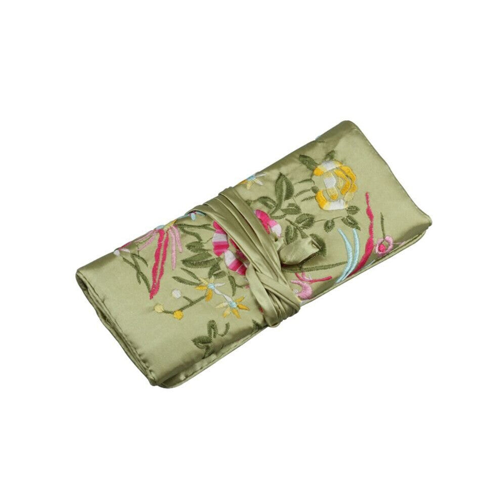 Embroider Jewellery Roll Wraps Oriental Silk Fabric Pendant Ring Accessory Pouch Travel Gem Organizer Jade Carrying Case 5Colors