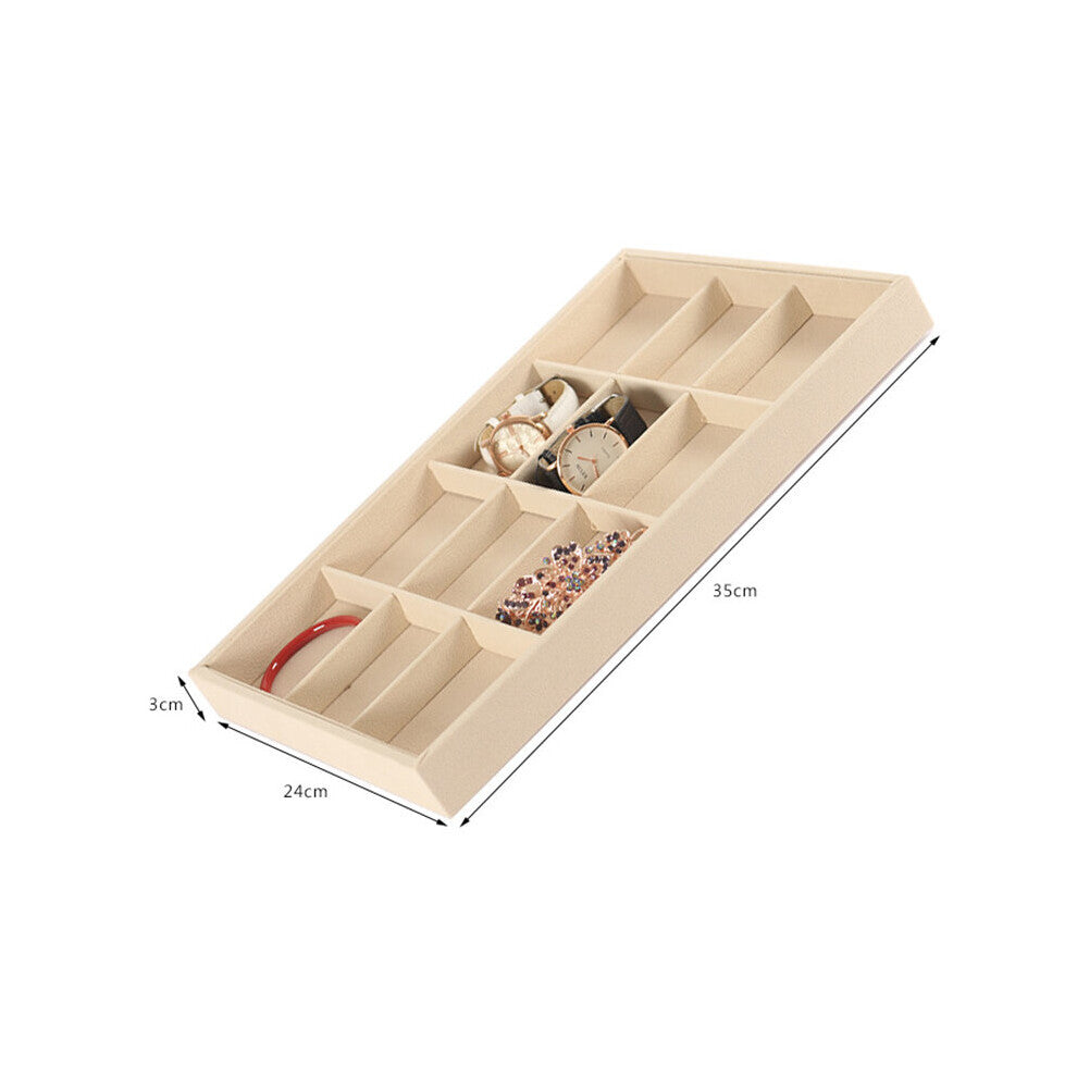 Beige Grain Velvet Jewelry Tray Ring Bracelet Necklace Pendant Earring Organizer Jewelry Storage Tray For Drawer