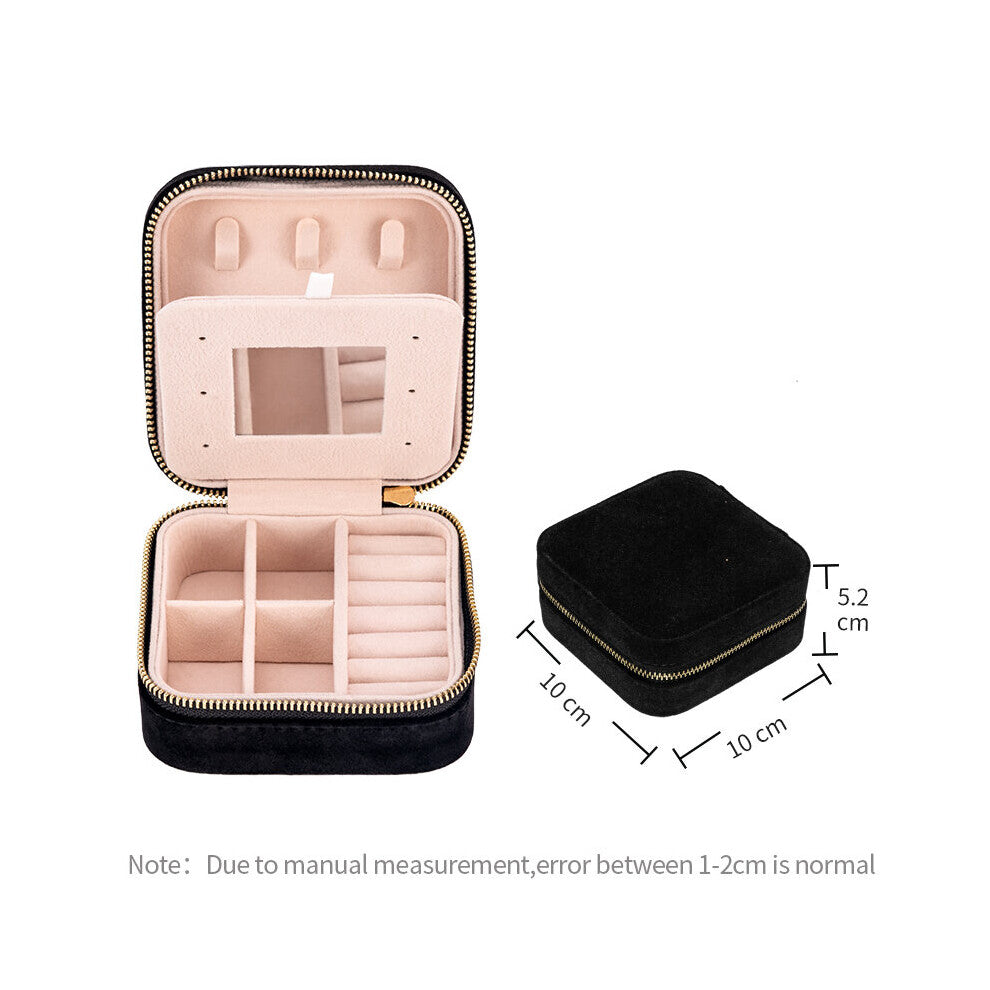 Portable Velvet Jewelry Organizer Mirrored Strorage Box Zipper Carring Case Earrings Necklace Rings Holder Women Travel