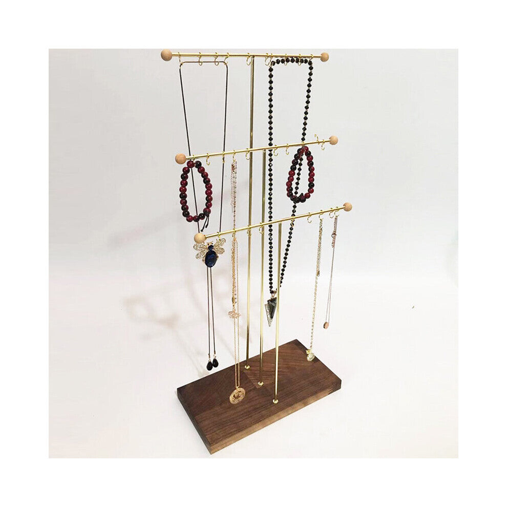 Newly Walnut Metal 3-Tier Tabletop 30-10 Hooks Bracelets Necklaces Jewelry Stad Necklace Organizer Display Jewelry Holder