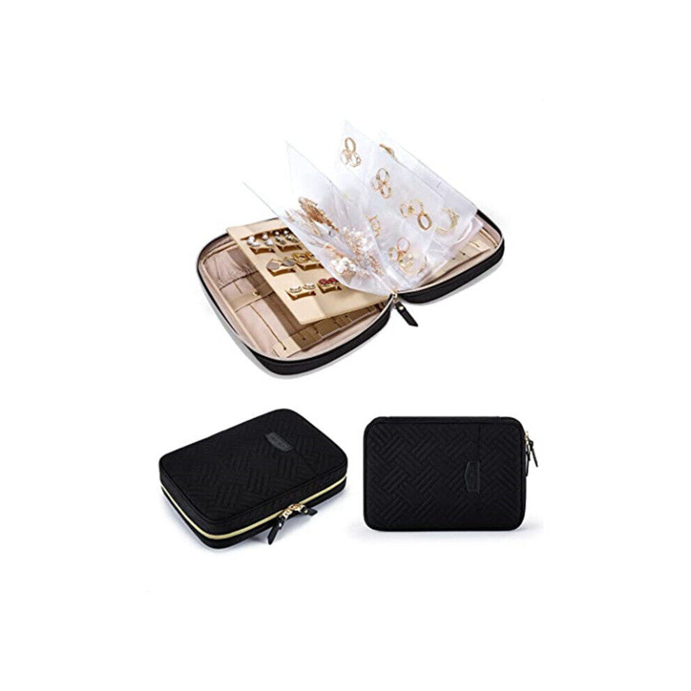 Multi-layer Jewelry Travel Organizer Pink Storage Box with Clear Booklet Zipper Pouch Bag Fabric Jewelry Packaging Holder