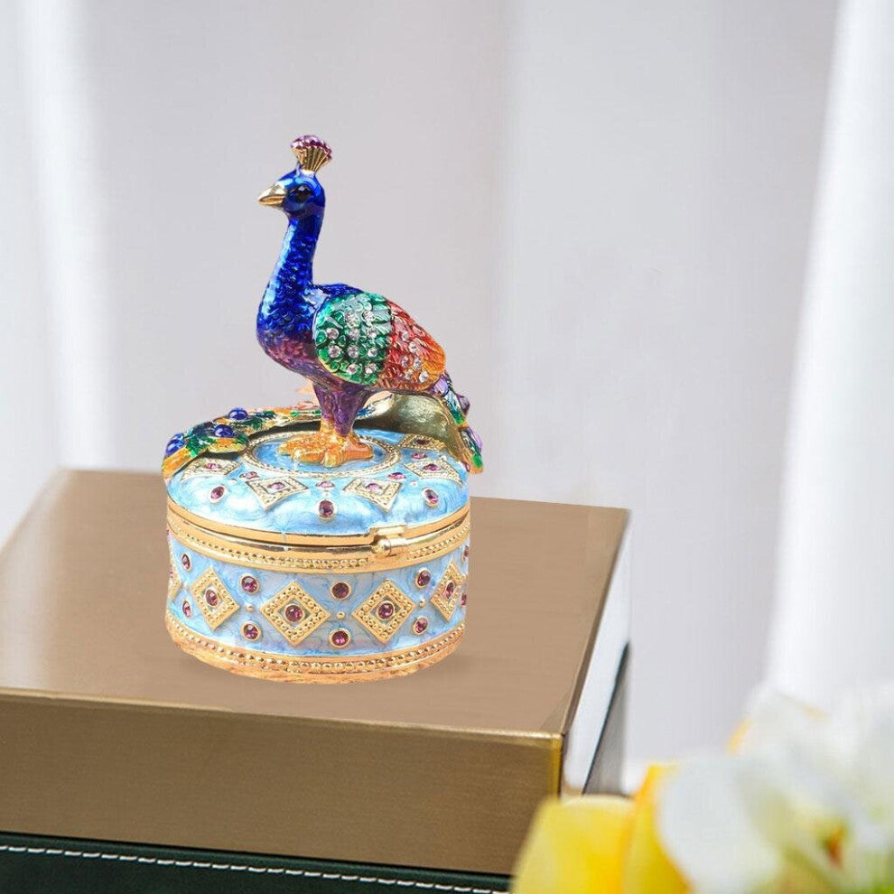 Enameled Peacock Jewellery Box Desktop Storage Organizer Jeweled Storage Box