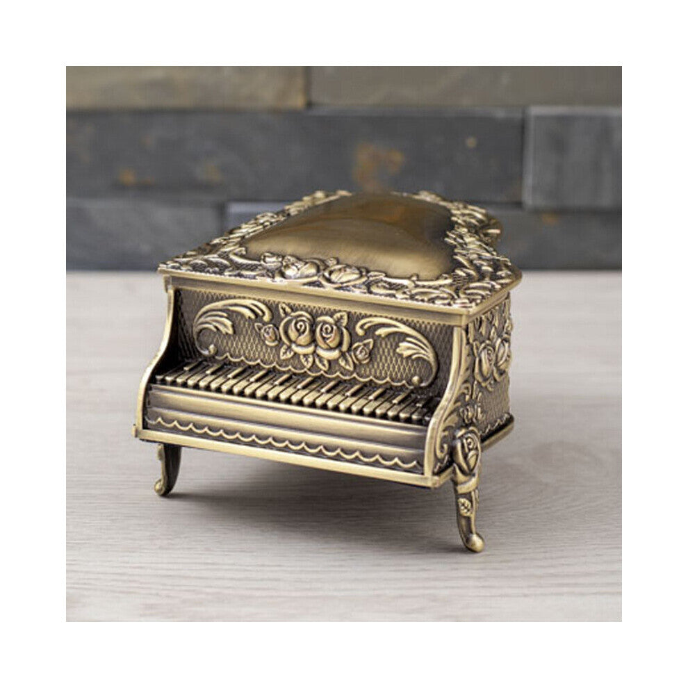 (A White-13X10X6.7CM) Nordic Piano Jewelry Storage Box Organizer for Girl Metal Creative Rose Bronze Desktop Jewelry Box Storage Organizer Case