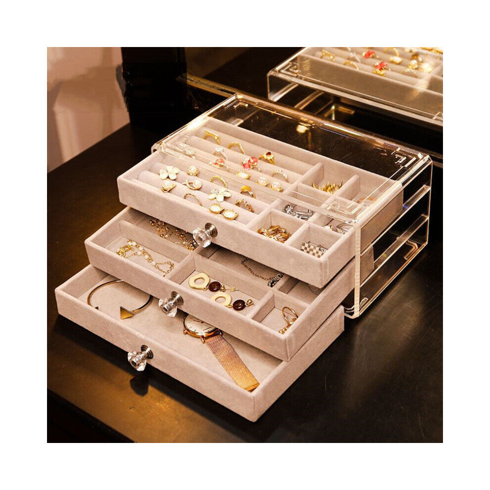 Jewelry Box European Jewelry Organizer Transparent Drawer Type Desktop Storage Earrings Ring Stackable Princess Carrying Case