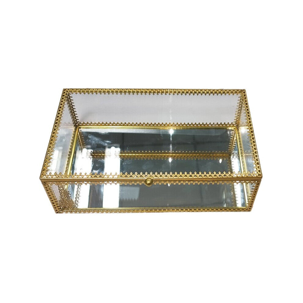 Rectangle Brass Glass Ring Trinket Box Lace Edged Wedding Ring Box Clear Glass Jewelry Box Tabletop Home Organizer
