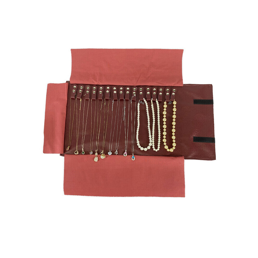 Red PU 16Necklace Travel Roll Bag Jewelry StorageBead Chain Organizer Display Bag Bracelet Packaging Gift Roll Bag