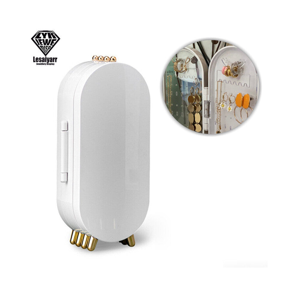 Jewelry Box Organizer 4 Fan Storage Case Necklace Earrings Ring Mirror Display Desktop Jewel Holder Plastic Large