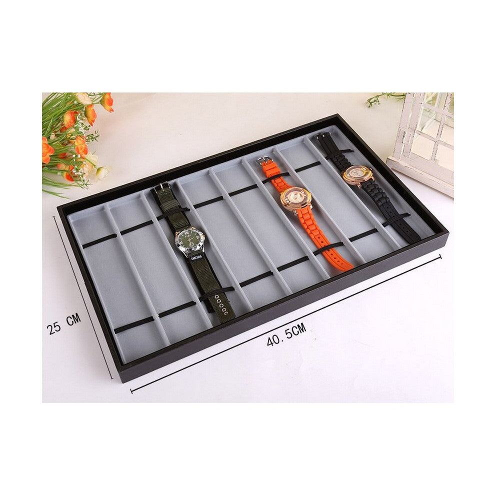 or Grey Wooden Wrist Watch Display Storage Watch Tray with 8 Compartment Holders Organizer Showcase for Store