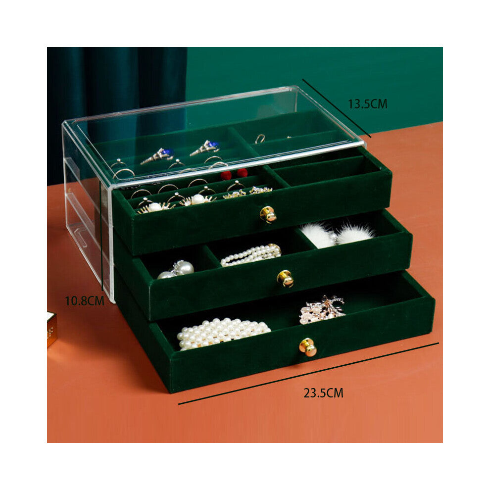 Green Jewelry Organizer Box Necklace Earring Ring Velvet Jewelry Storages Three layers Multifunction Desktop Case Women