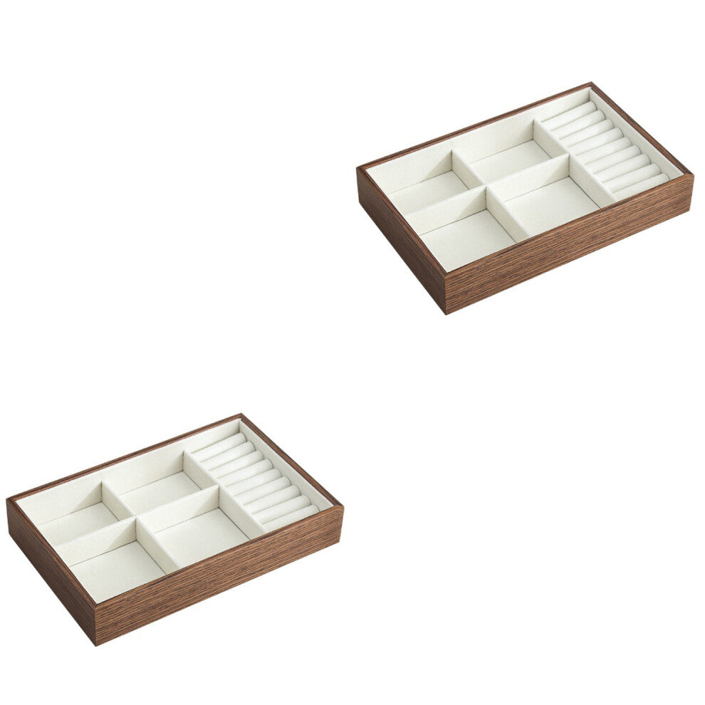 2pcs Multi-functional Wooden Jewelry Storage Box Stackable Desktop Earring Necklace Display Holder