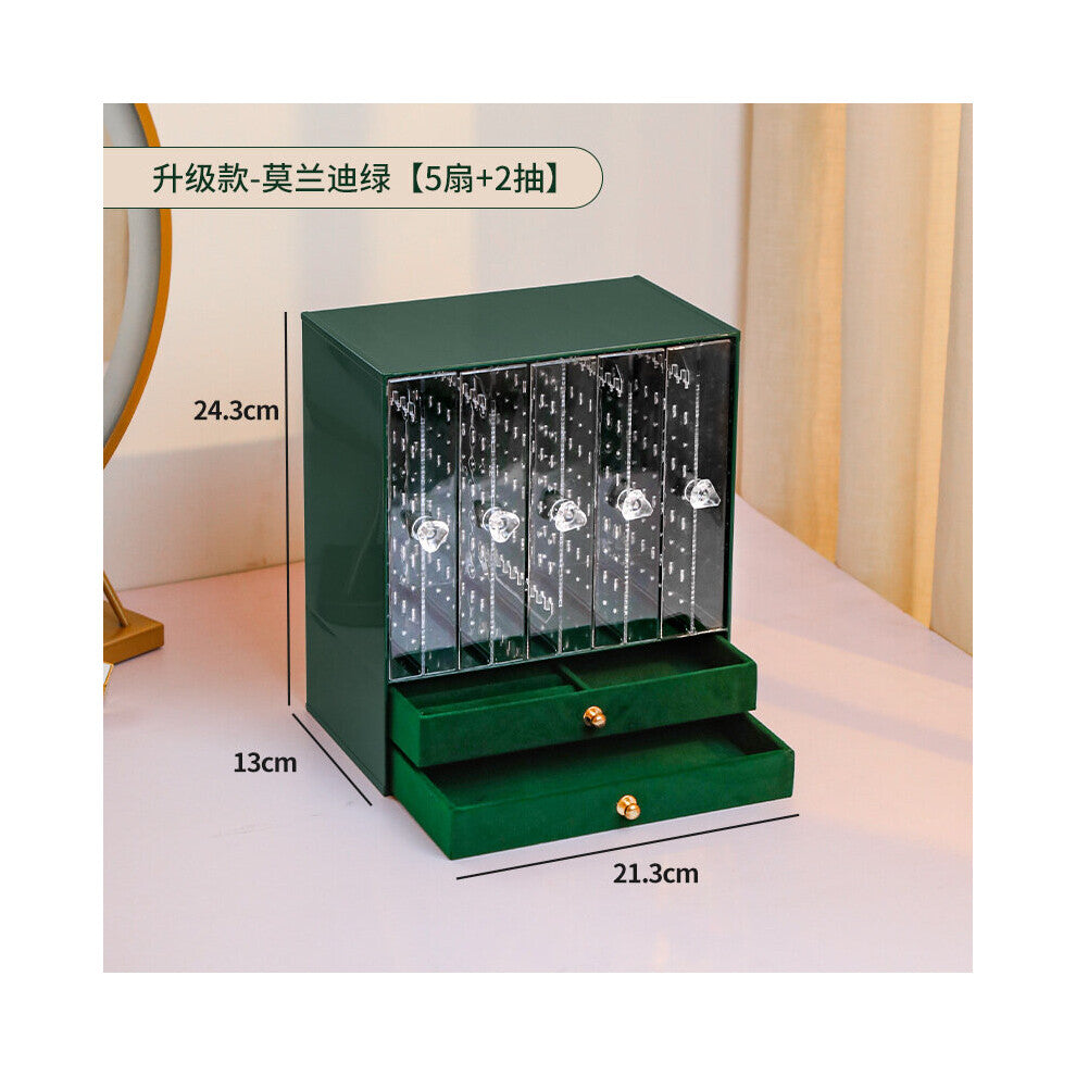 Dustproof Earring Storage Box Ear Clip Earrings Necklace Finishing Box Household Ring Bracelet Dark Green Jewelry Box