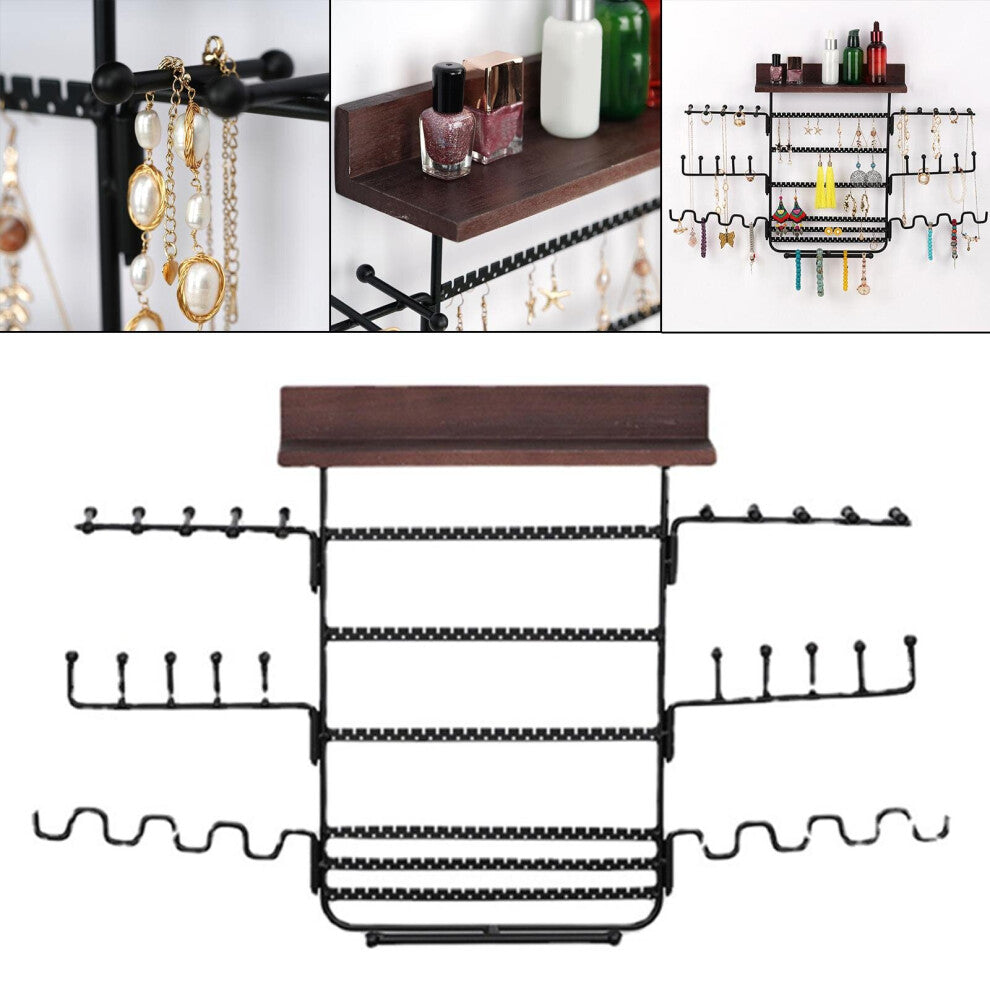 Rustic Wall Mounted Jewelry Organizer with Hangers Wood Base Metal Trinket Holder Display for Earrings Female Gift Wall Decor