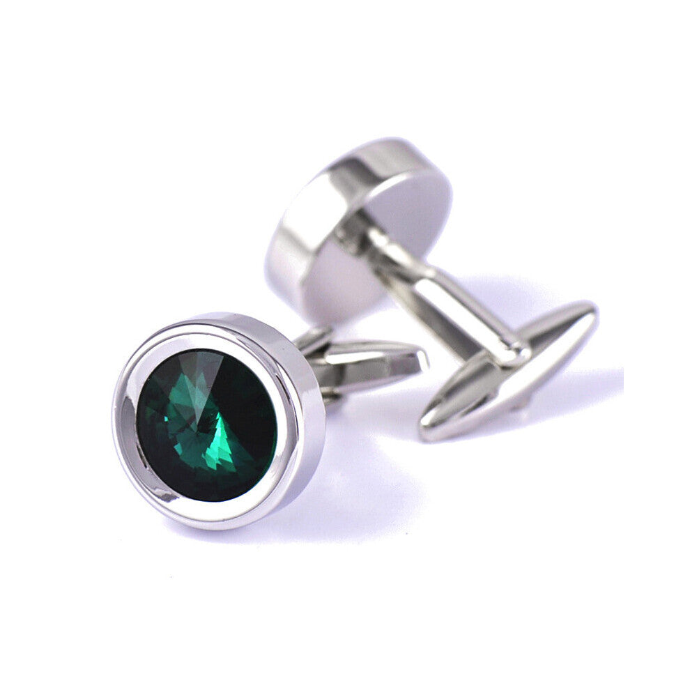 1 Pairs Dark Green Round Crystal Sleeve Nails Men's Shirt Cufflinks Buttons Jewelry Clothing Accessories