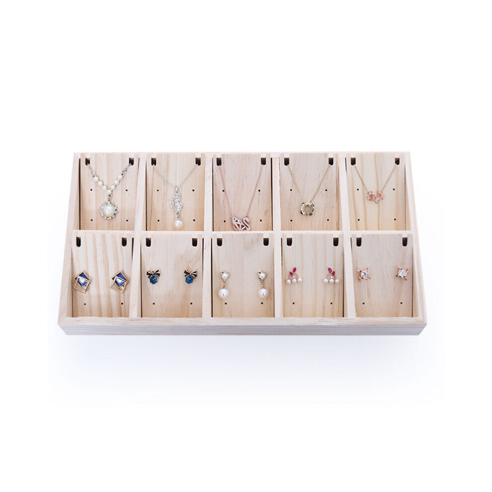 Hot Solid Wood 10 Grids Earring Holder Necklace Shelf Tray Counter Pendant Jewelry Storage Props Display Household Storage