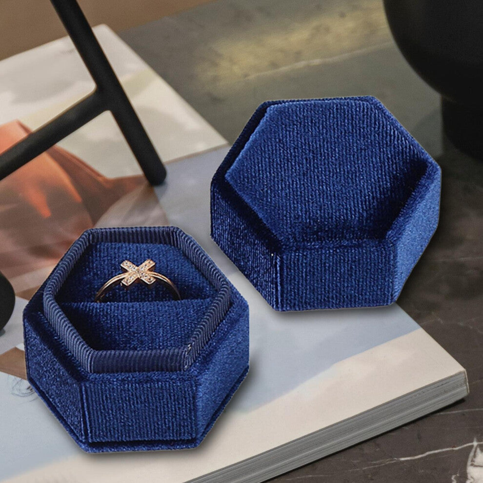 Ring Box Holder Case Storage Box Hexagon Shape Velvet Jewelry Box for Engagement