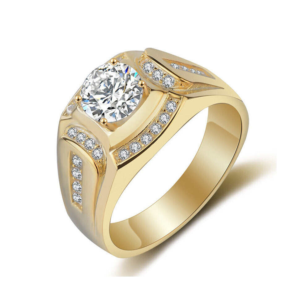 18K Plated Ring Men's Wedding Engagement Cubic Zirconia Diamond Men's Ring(US8)