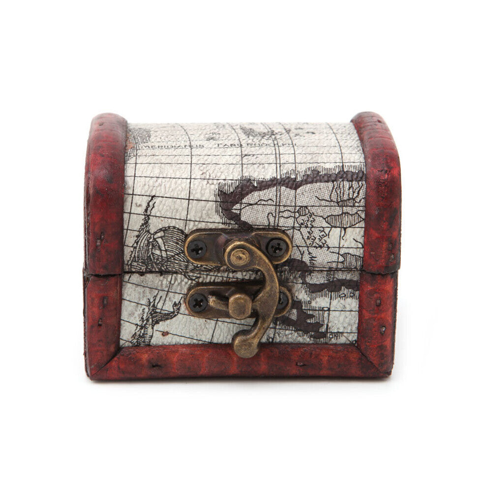 1Pc Vintage Wooden Map Storage Box Metal Locking Jewelry Cufflinks Chest Case Jewelry Packaging Accessories