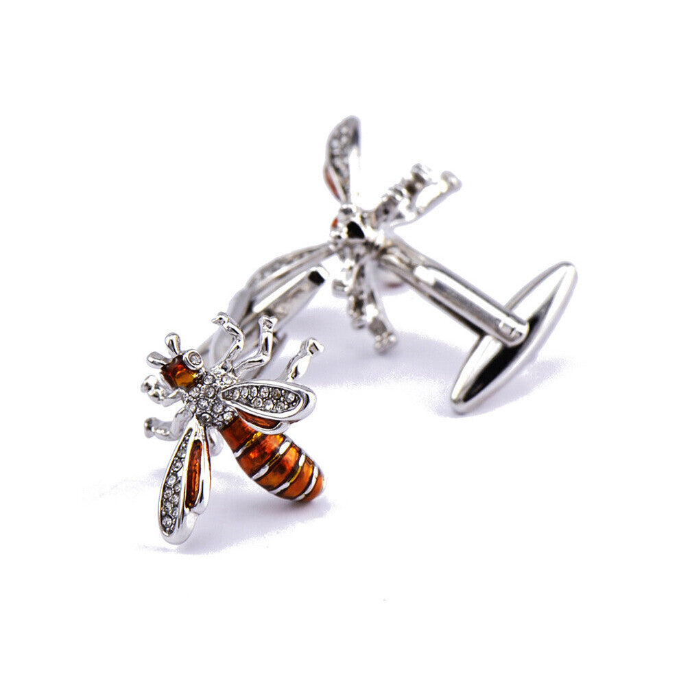 Yellow Bee Crystal Rhinestone Cufflinks Animal Shaped French Buttons Novelty Cufflinks for Mens High