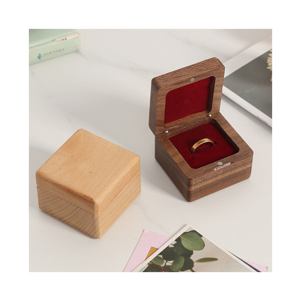 Wood Diamond Ring Box with Magnets for Wedding Proposal Anniversary Engagement Gift Jewelry Organizer Square Storage Box
