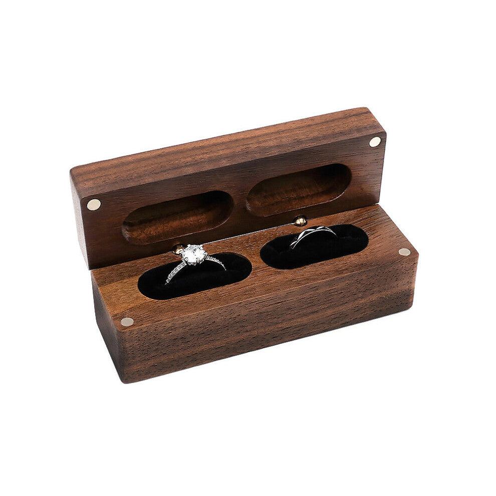 Double Slot Jewelry Box for Proposal Engagement Wedding Ring Box Travel Holder Organizer Walnut Velvet Interior Display Case