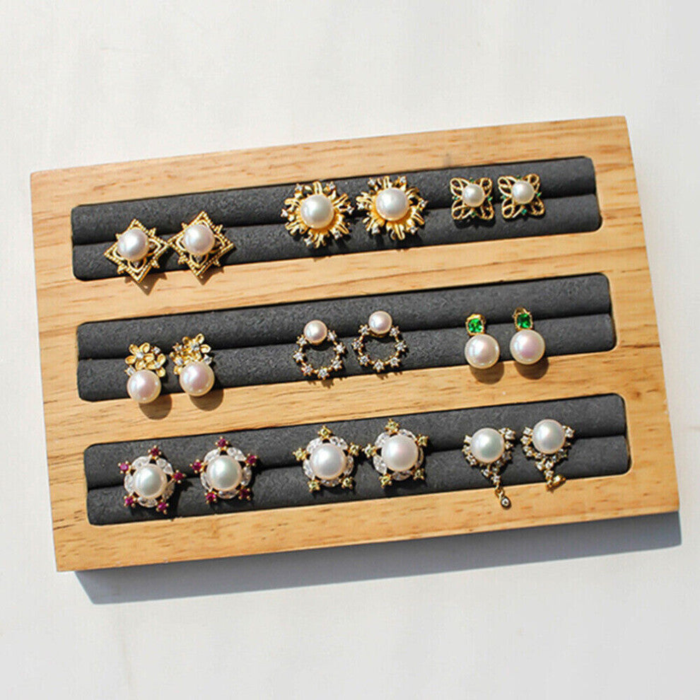 Wooden Jewelry Tray for Bracelet Rings Earrings Hairband Organizer Storage Fiber Flannelette Desktop Drawer Display Rack