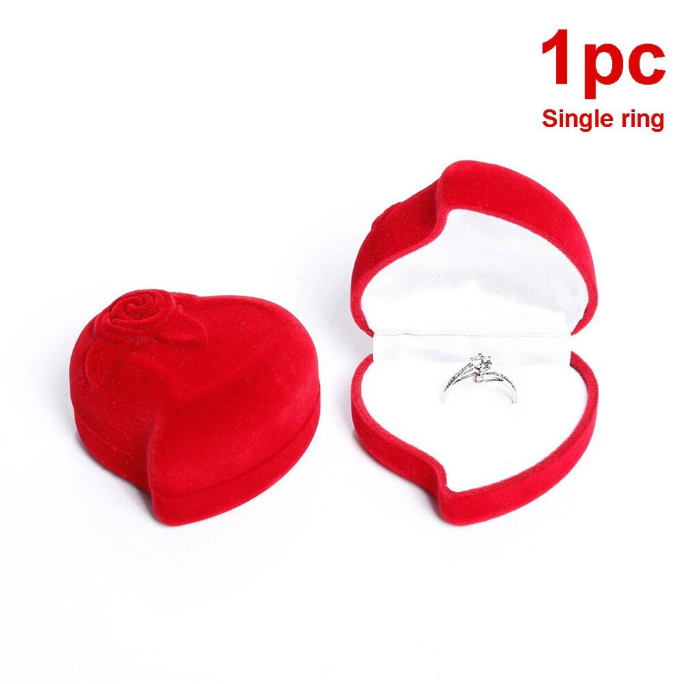 4Pcs Red Heart Velvet Ring Box Jewelry Display Case Holder Gift Heart Boxes Wedding Romantic Organizer Engagement Ring Case