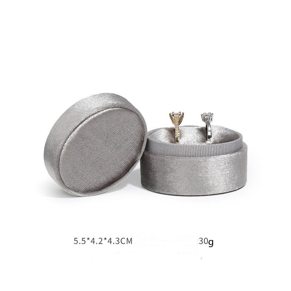(Silver Gray White-double ring) Corduroy Double Ring box 5x5x4cm Small Size Four Spot Hexagon Flannelette Ring Jewelry Box For Wedding &Engagement