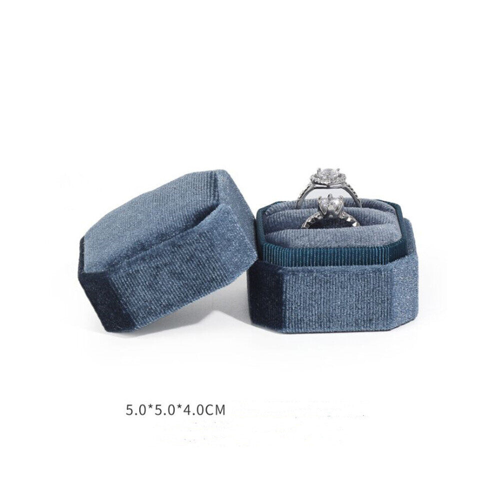 (deep bule Red-ring box) Corduroy Double Ring box 5x5x4cm Small Size Four Spot Hexagon Flannelette Ring Jewelry Box For Wedding &Engagement