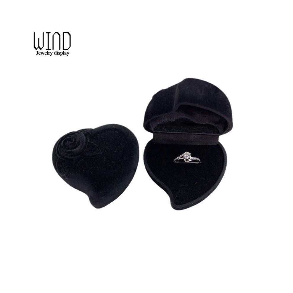 Bulk Heart Shape Velvet Ring Box Engagement Wedding Jewelry Boxes Rose Flower Holder for Lover