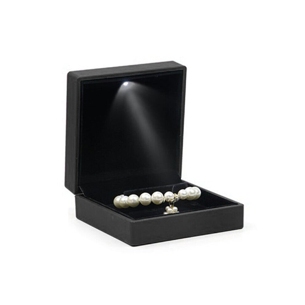 Bracelet Box Square Wedding Pendant Ring Case Jewelry with LED Light for Proposal Engagement Wedding
