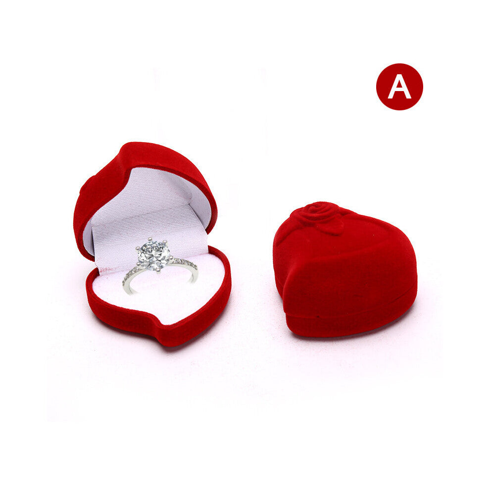 Red Heart Shape Velvet Ring Box Engagement Wedding Jewelry Rose Gift Holder Lover Red Peach Heart Ring Box Velvet