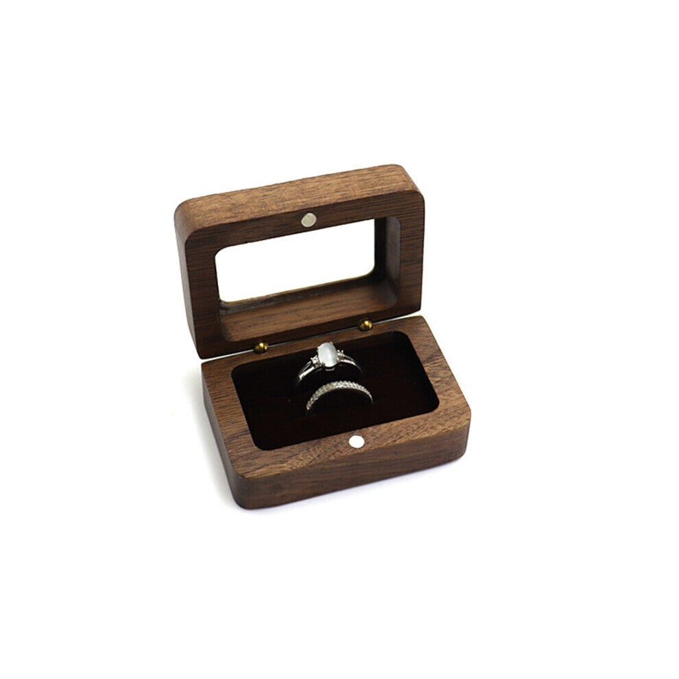 Heart Shaped Walnut Wood Ring Box Velvet Soft Interior Holder Organizer Jewelry Wooden Box Case for Proposal Engagement