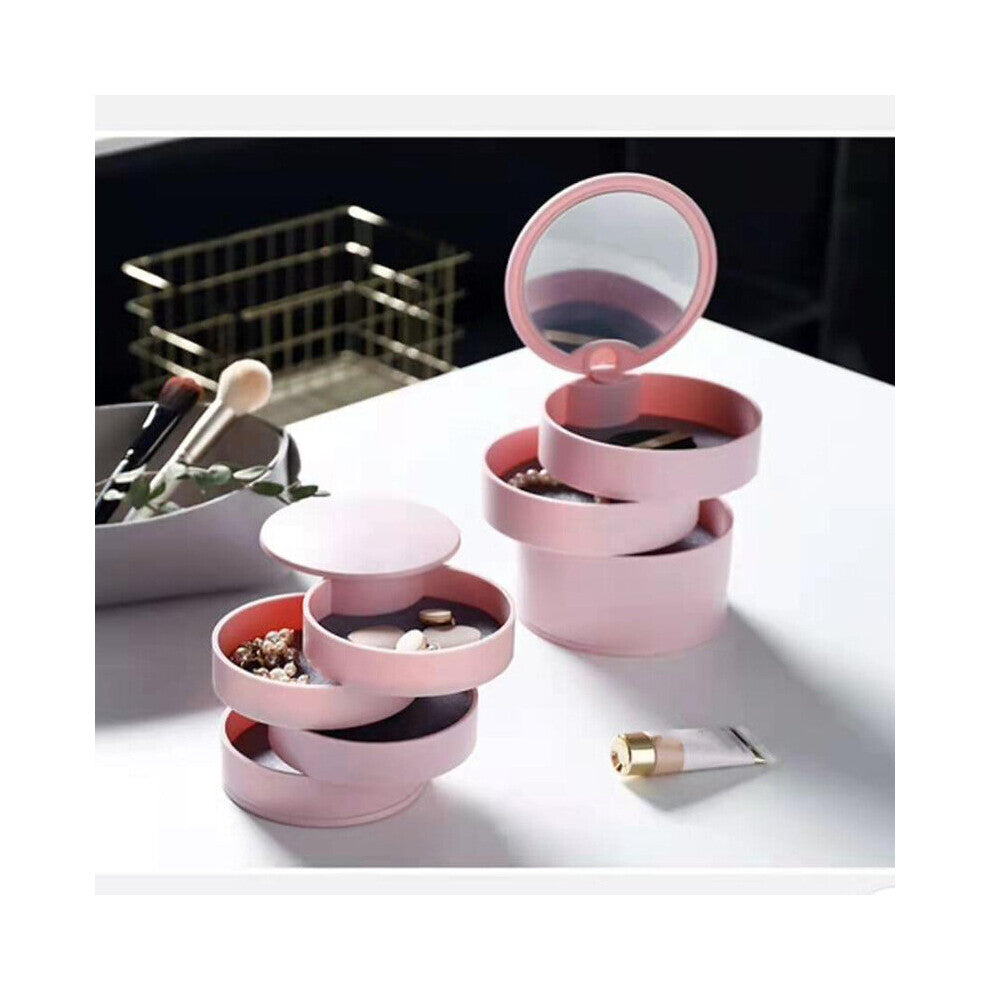 European Desktop Storage Box Bedroom Dust Proof Multilayer Rotatable Jewelry Organizer With Mirror Earrings Rings Rack