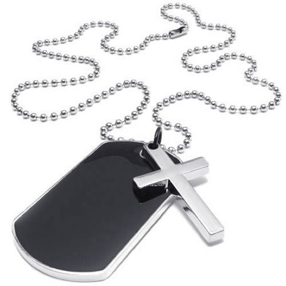 Jewelry Men's Ladies Necklace, Military Cross Markers Army Style Dog Tag Pendant with Chain