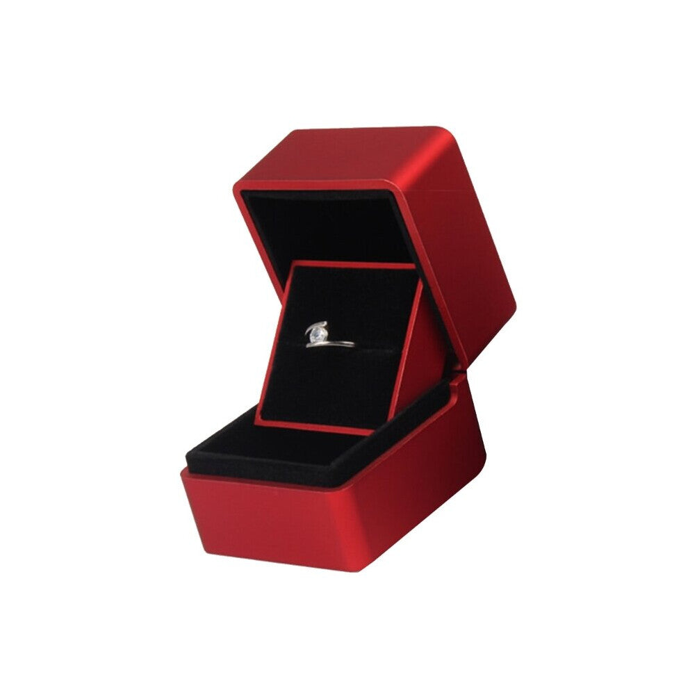(Red-with lights) E9LC Rubber Ring Box Jewelry Organizer Pouch Display Box for Wedding Engagement