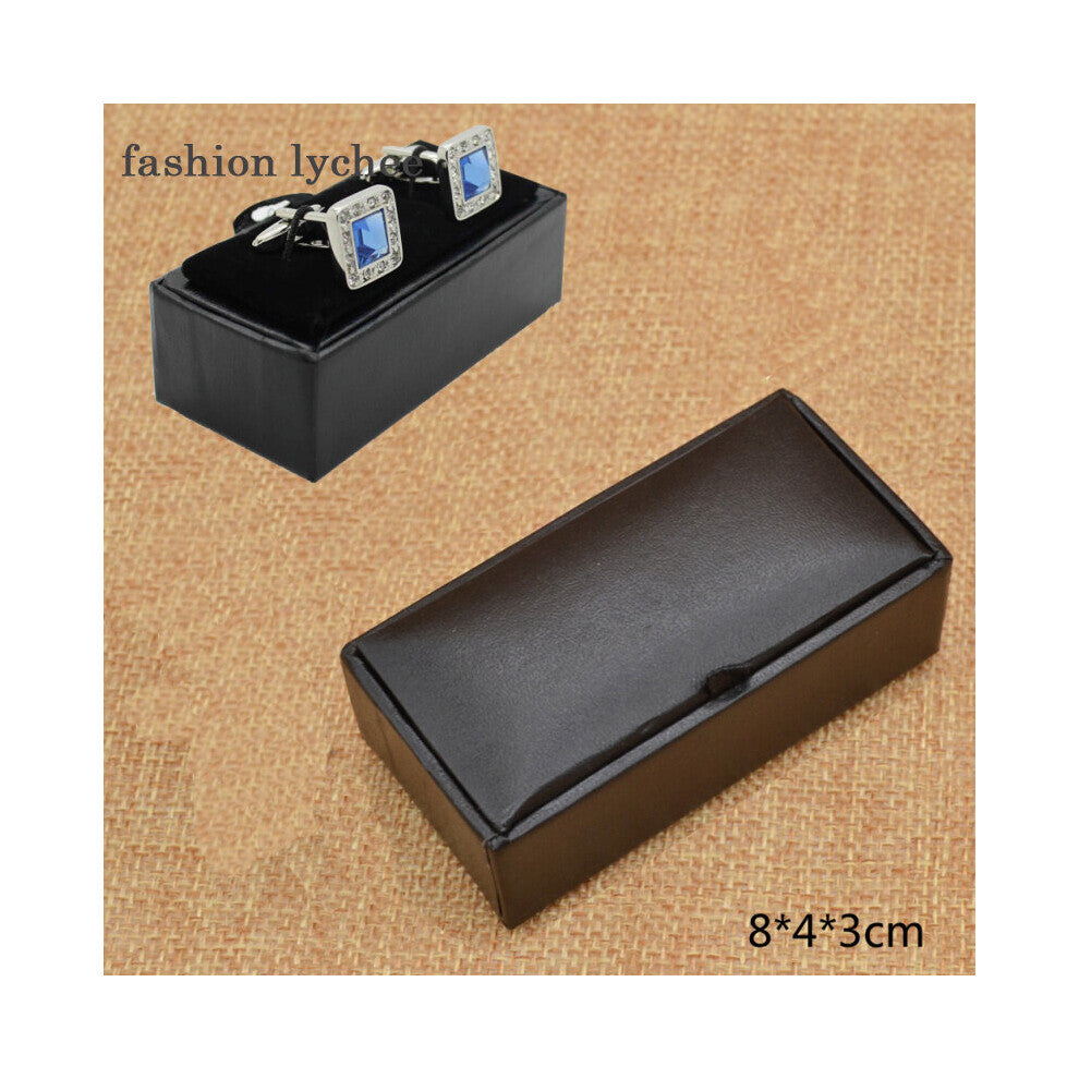 lychee Sythentic Leather Men Cufflink Box Ring Earring Storage Display Tray Jewelry Holder Case Organizer